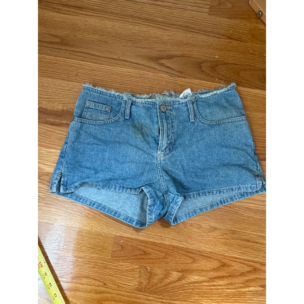 Paris Blues Originals Vintage Y2K Frayed Waist Denim Shorts Blue Size 5